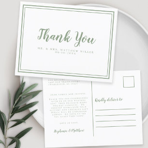 Minimalist Wedding Thank You Message Sage Green Postcard