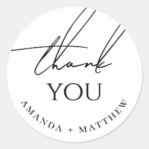 Minimalist Wedding Thank You   Modern Script Classic Round Sticker