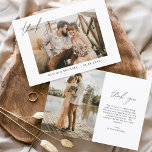 Minimalist Wedding Thank You Photo Simple<br><div class="desc">Elevate your gratitude with our elegant thank you cards featuring modern script and your favourite wedding photo. These cards offer a stylish and minimalist design that perfectly complements any wedding aesthetic. Personalise them with a heartfelt message of appreciation to convey your thanks to friends and family for their love and...</div>