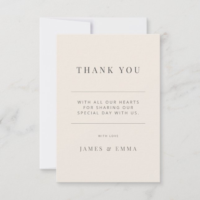 Minimalist Wedding Thank you Soft Beige Card (Front)