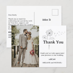 Minimalist Wedding Thank You With Photo Postcard