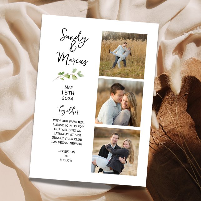 Minimalist Wedding Three Photo Announcement (Creator Uploaded)