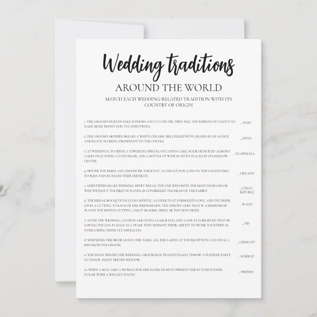 Minimalist Wedding Traditions Bridal Shower Game  Invitation (Front)