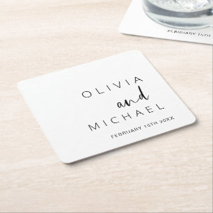 Minimalist Wedding Typography Elegant Square Paper Coaster