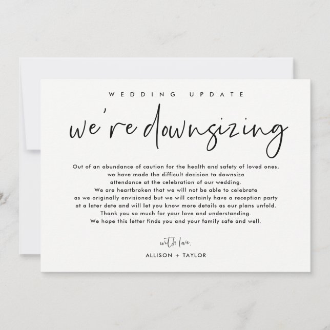 Minimalist Wedding Update Downsize Announcement (Front)