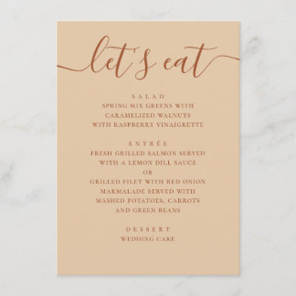 Minimalist Wedding | Warm Peach Sand Modern Dinner Menu