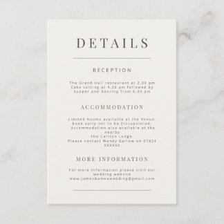 Minimalist Wedding Warm White Enclosure Card