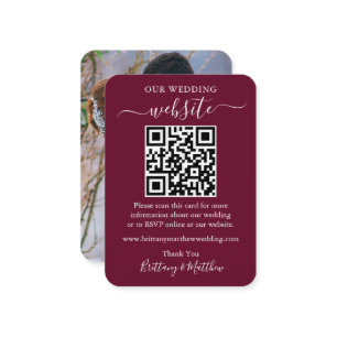 Minimalist Wedding Website Photo QR Burgundy Enclosure Card