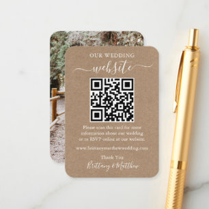 Minimalist Wedding Website Simple Photo Kraft QR Enclosure Card