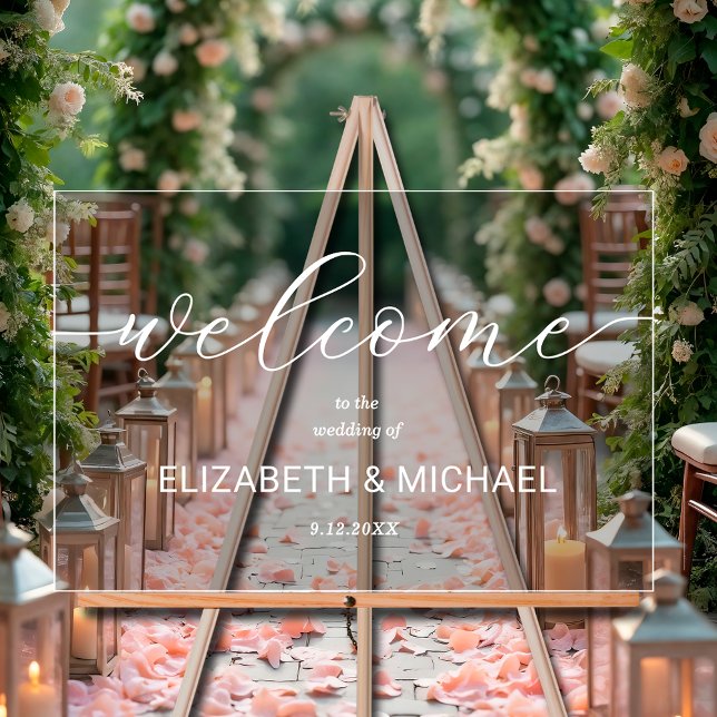 Minimalist Wedding Welcome Acrylic Sign (Minimalist wedding welcome acrylic sign with chic white lettering)