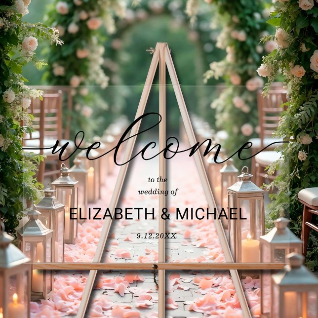 Minimalist Wedding Welcome Acrylic Sign (Minimalist wedding welcome acrylic sign with chic black lettering)