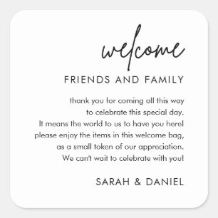 Minimalist Wedding Welcome Gift Bag Basket Square Sticker