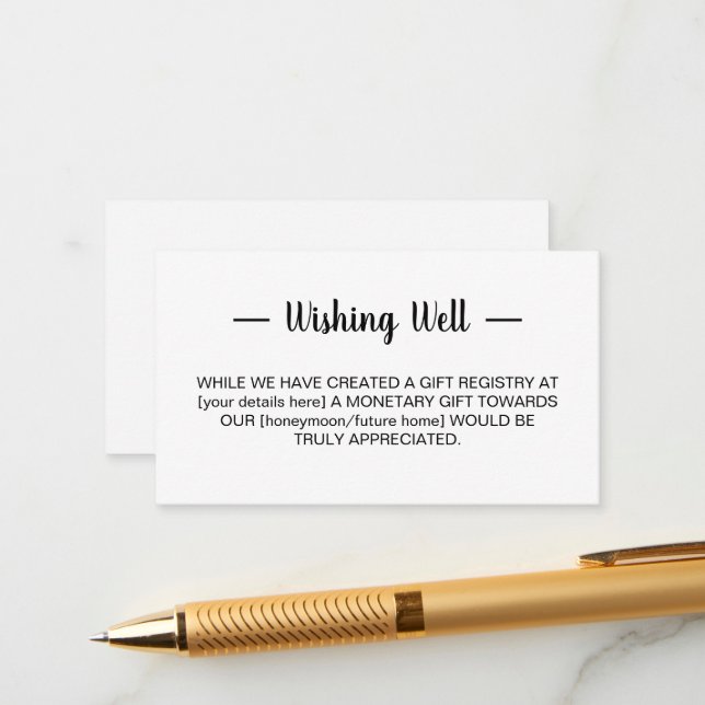 Minimalist Wedding Wishing Well Enclosure Card (Front/Back In Situ)