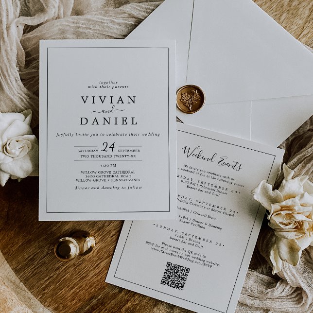 Minimalist Weekend Events QR Code Wedding Invitation (Creator Uploaded)