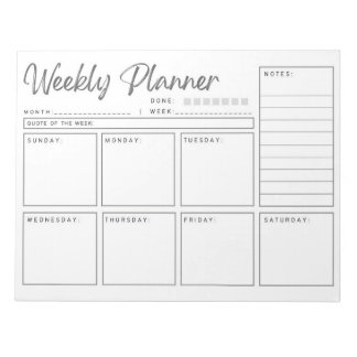 Minimalist Weekly Planner for Organised Scheduling Notepad