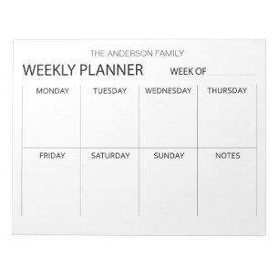 Minimalist weekly planner notepad