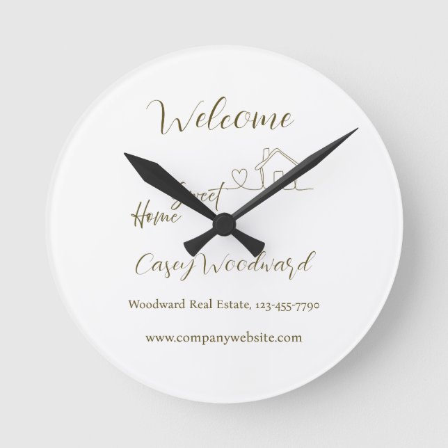 Minimalist Welcome Home Client Appreciation Round Clock (Front)