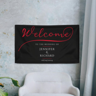 Minimalist Welcome Red And Black Stylish Script Banner