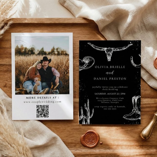 Minimalist Western Rustic Photo Qr Code Wedding Invitation (Creator Uploaded)