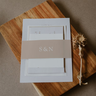 Minimalist Western Wedding Latte Beige Invitation Belly Band