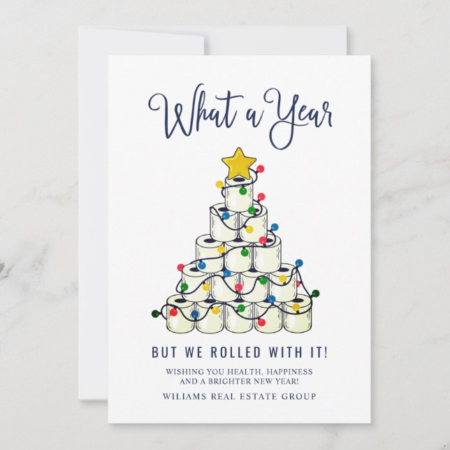 Minimalist What a Year Christmas Corporate Holiday Card (Front)