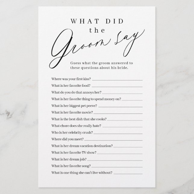 Minimalist what did the groom say game (Front)
