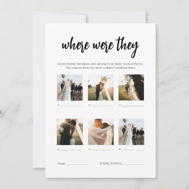 Minimalist Where Were They Bridal Shower Game Card (Front)