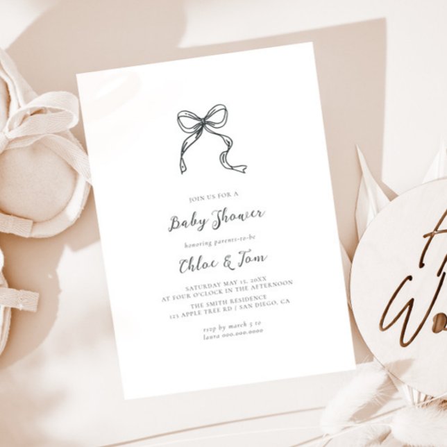 Minimalist Whimsical Bow Baby Shower Invitation (Creator Uploaded)