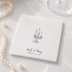 Minimalist Whimsical Ink Hand Drawn Wedding Napkin