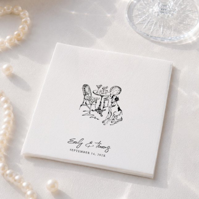 Minimalist Whimsical Ink Hand Drawn Wedding Napkin (Minimalist Whimsical Ink Hand Drawn Wedding Napkins)