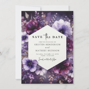 Minimalist Whimsical Purple Floral Wedding  Save The Date