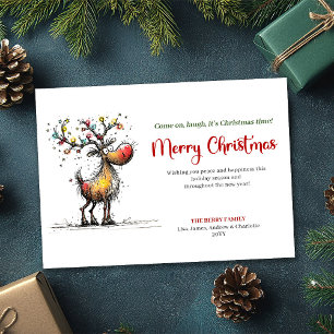 Minimalist Whimsical Reindeer Holiday Greeting Card