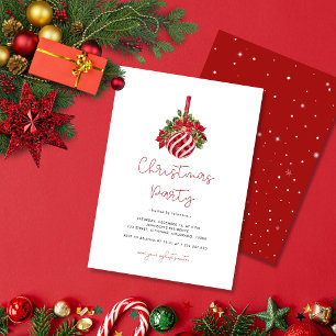 Minimalist Whimsical Script Bauble Christmas Party Invitation
