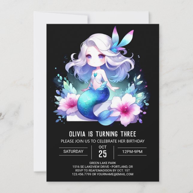 Minimalist Whimsy Mermaid Birthday Invitation (Front)