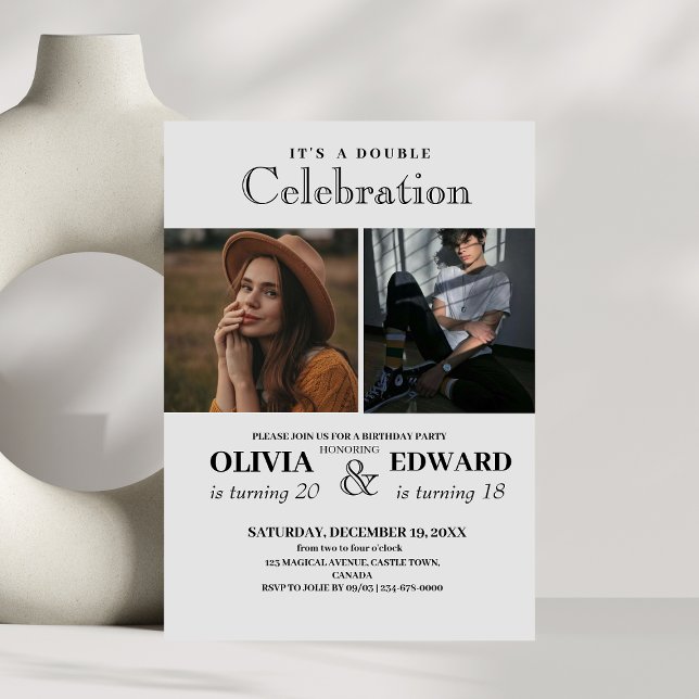 Minimalist White and Black Double Birthday Invitation (Creator Uploaded)