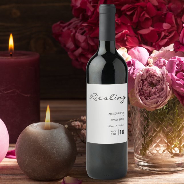 Minimalist White and Black Font Wedding Riesling Wine Label (Creator Uploaded)