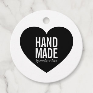 Minimalist White and Black Handmade Heart Tag