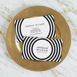 Minimalist White and Black Round Lines Geometric Business Card