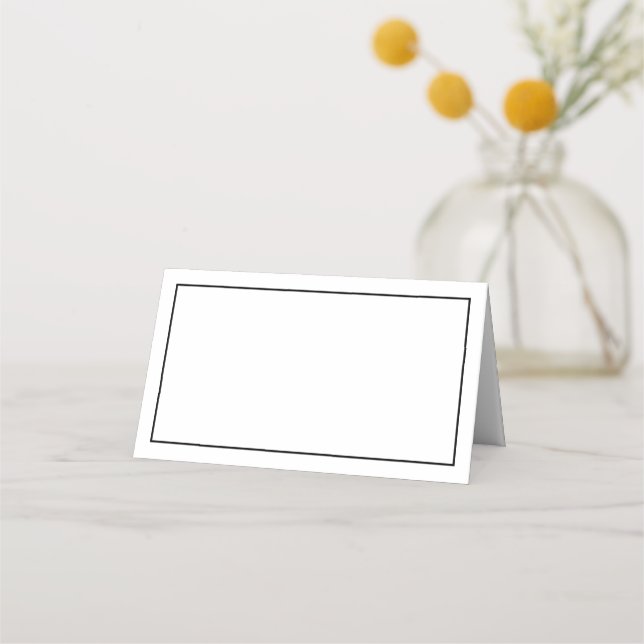 Minimalist White and Black Wedding Place Cards (Front)