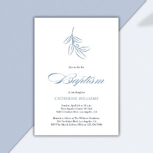 Minimalist White and Blue Botanical Baptism Invitation