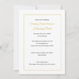 Minimalist White and Gold Bachelor Weekend Invitation
