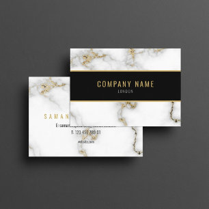 Minimalist White and Gold Marble Business Card