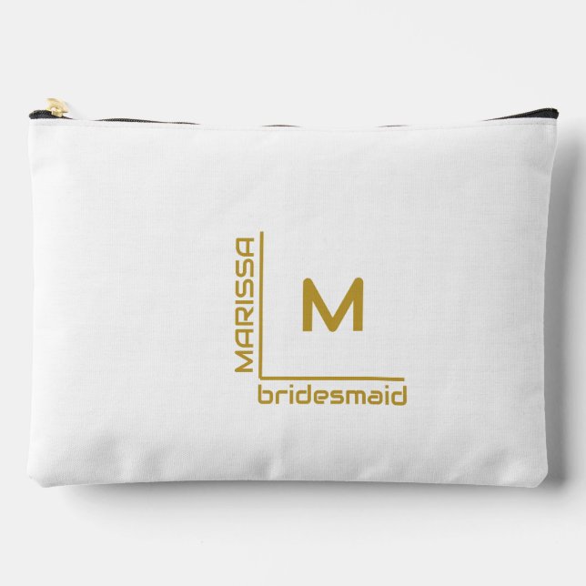 Minimalist White and Gold Personalised Bridesmaid Accessory Pouch (Front)