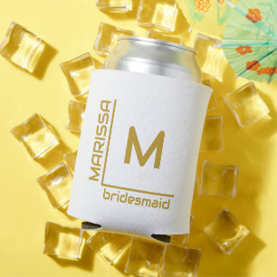 Minimalist White and Gold Personalised Bridesmaid Can Cooler