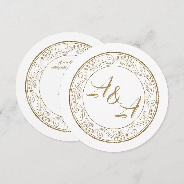 Minimalist White and Gold Wedding Invitation (Front/Back)