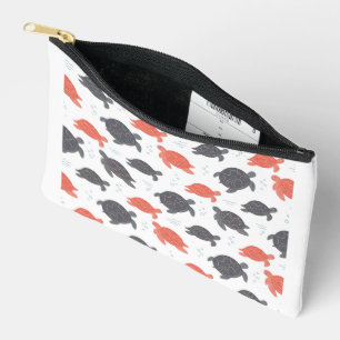 Minimalist White and Gray Sea Turtle Pattern Accessory Pouch