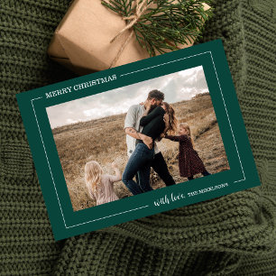 Minimalist White and Green Photo Christmas Holiday Card