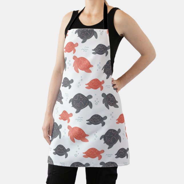 Minimalist White and Grey Sea Turtle Pattern Apron (Insitu)