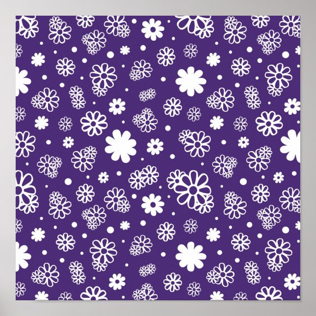 Minimalist White and Purple Flowers Poster (Front)