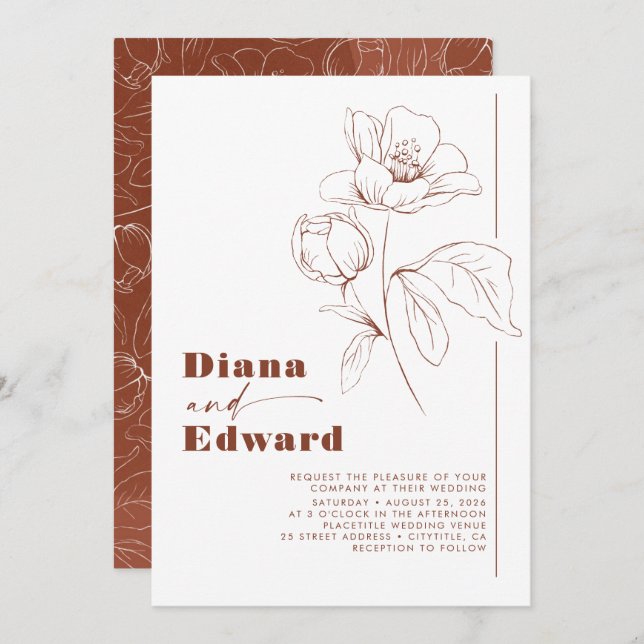 Minimalist White and Terracotta Boho Wedding Photo Invitation (Front/Back)